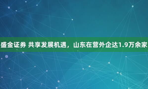 盛金证券 共享发展机遇，山东在营外企达1.9万余家