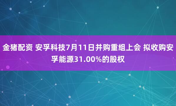 金猪配资 安孚科技7月11日并购重组上会 拟收购安孚能源31.00%的股权